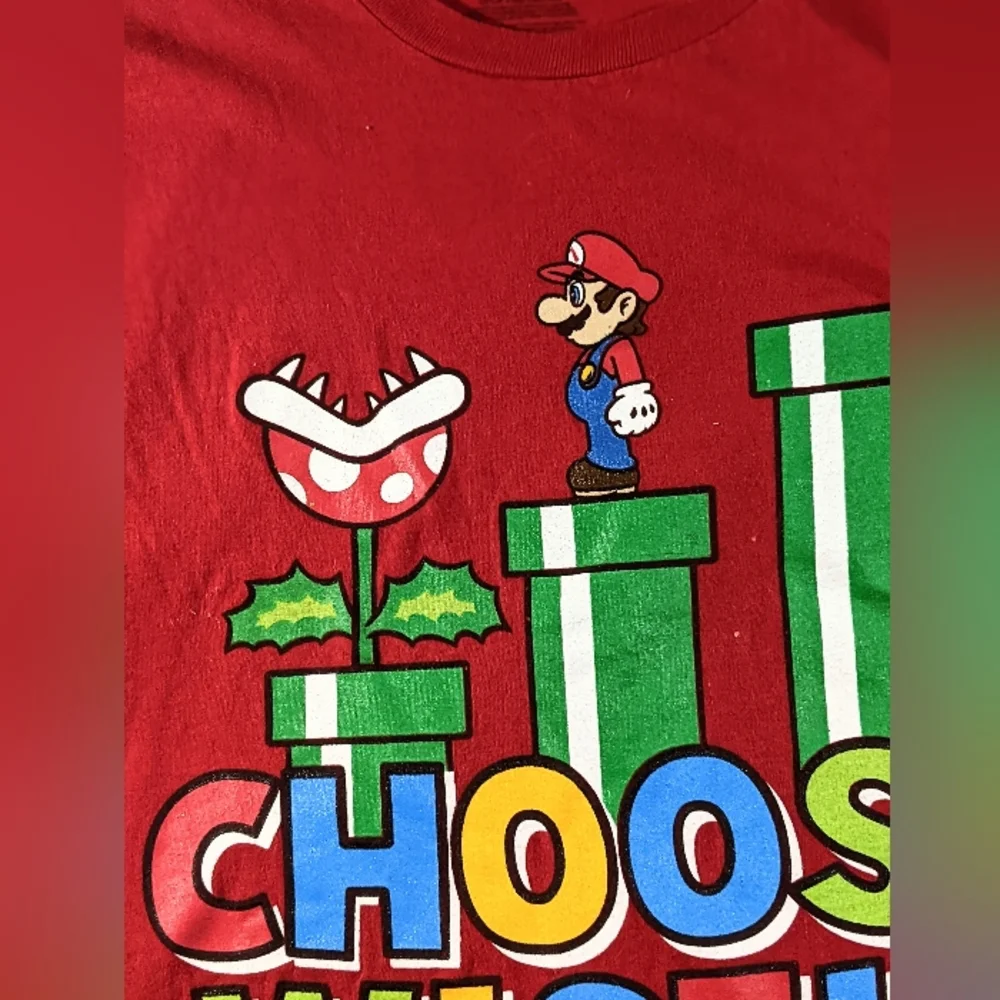 Red Mario Choose Wisely Super Nintendo T-shirt SZ Medium